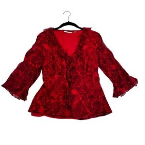 Vintage Y2K Babydoll Ruffle Top Red Floral Flare Goth Fairy WhimsiGoth